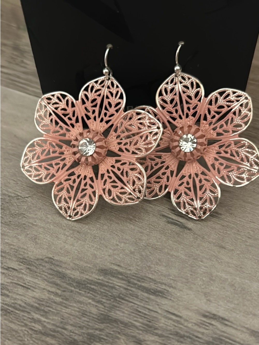 New York & Company Rose Pink Floral Filigree Drop Earrings with Crystal